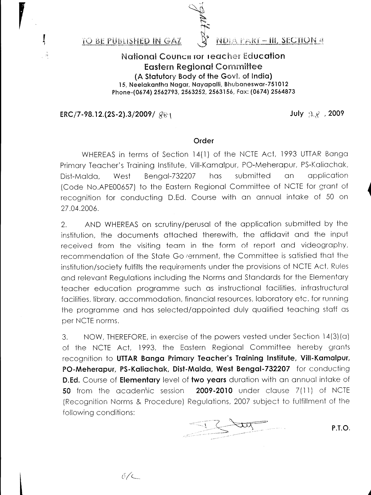 Recognition document